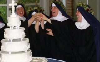 Nuns with wedding cake